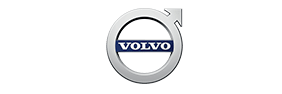 Logo Volvo Officiel - Emblème Argent et Bleu de la Marque Logo Volvo en argent et bleu. Un cercle métallique avec une flèche pointe vers le haut. Le mot VOLVO est inscrit sur une barre bleue horizontale.