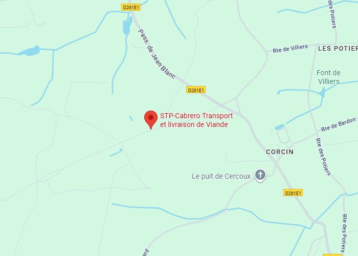 STP-Cabrero Transport Viande Corcin - Localisation & Accès Carte de localisation de STP-Cabrero Transport et livraison de Viande près de Corcin, sur la D261E1 et le Pass. de Jean Blanc.